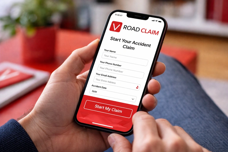 Person filling in accident claim form online
